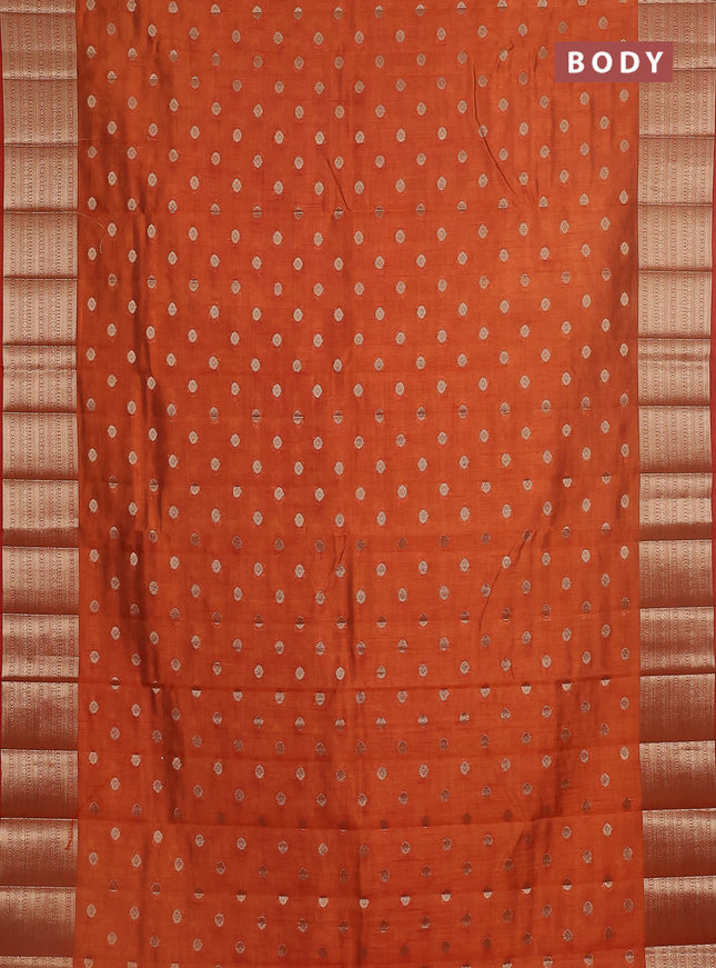 Semi raw silk saree orange with allover zari woven 1000 buttas and zari woven border