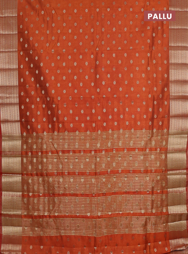 Semi raw silk saree orange with allover zari woven 1000 buttas and zari woven border