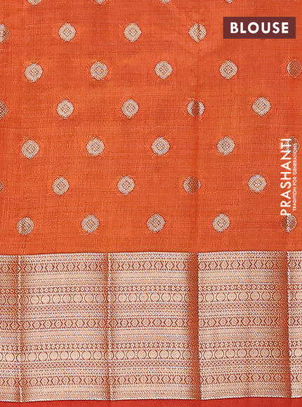 Semi raw silk saree orange with allover zari woven 1000 buttas and zari woven border