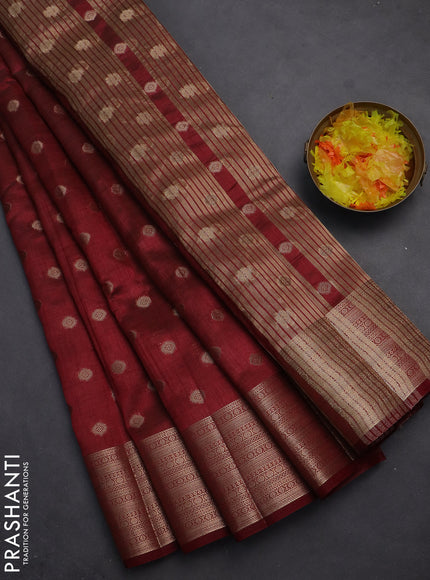 Semi raw silk saree maroon with allover zari woven 1000 buttas and zari woven border