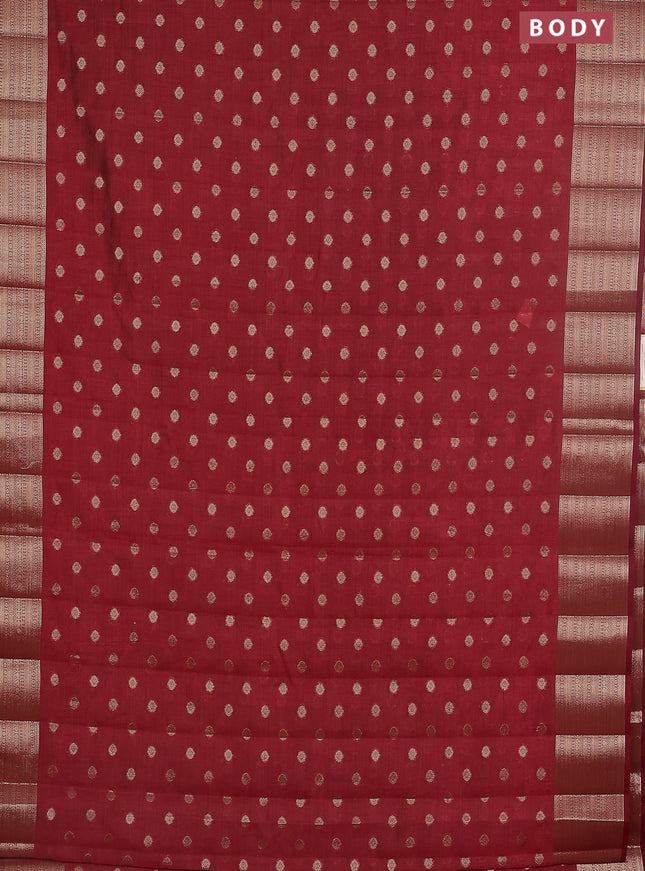 Semi raw silk saree maroon with allover zari woven 1000 buttas and zari woven border