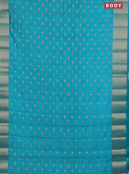 Semi raw silk saree teal blue with allover zari woven 1000 buttas and zari woven border