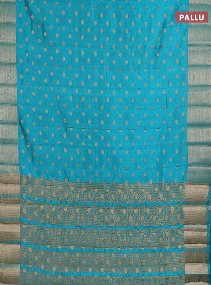 Semi raw silk saree teal blue with allover zari woven 1000 buttas and zari woven border
