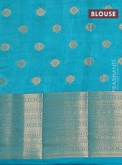 Semi raw silk saree teal blue with allover zari woven 1000 buttas and zari woven border