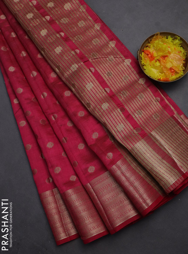 Semi raw silk saree pink with allover zari woven 1000 buttas and zari woven border