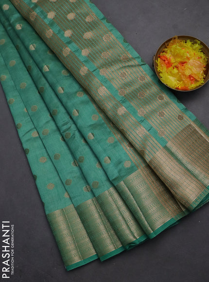 Semi raw silk saree pastel green with allover zari woven 1000 buttas and zari woven border