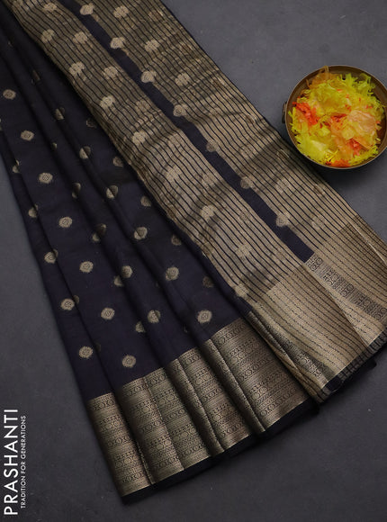 Semi raw silk saree dark navy blue with allover zari woven 1000 buttas and zari woven border