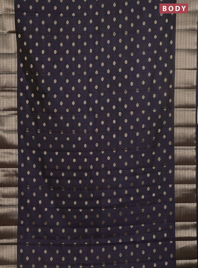 Semi raw silk saree dark navy blue with allover zari woven 1000 buttas and zari woven border