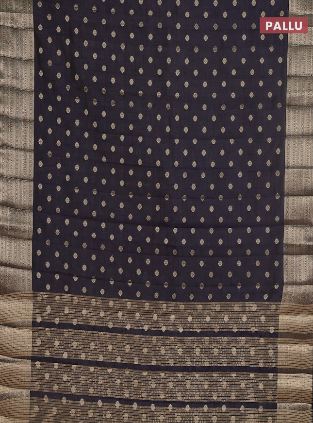 Semi raw silk saree dark navy blue with allover zari woven 1000 buttas and zari woven border