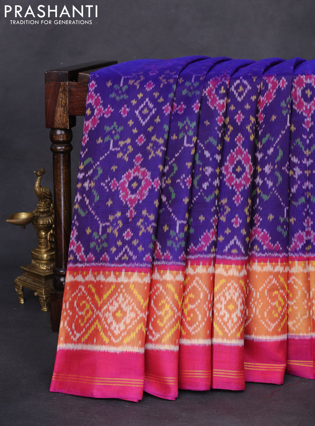 Rajkot patola silk saree navy blue and dark pink with allover ikat weaves and long zari woven border