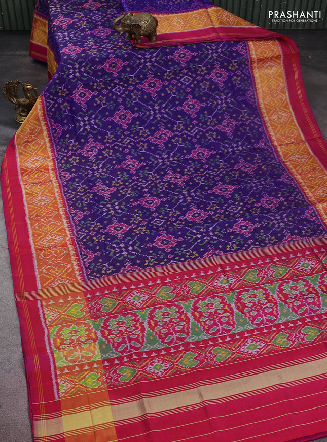 Rajkot patola silk saree navy blue and dark pink with allover ikat weaves and long zari woven border