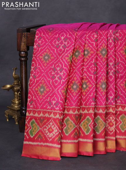 Rajkot patola silk saree pink and maroon with allover ikat weaves and zari woven border