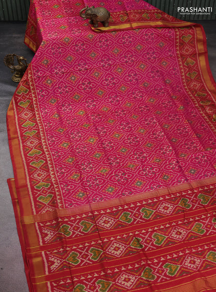 Rajkot patola silk saree pink and maroon with allover ikat weaves and zari woven border