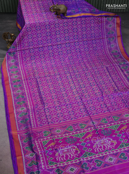 Rajkot patola silk saree dual shade of purple with allover ikat weaves and zari woven border