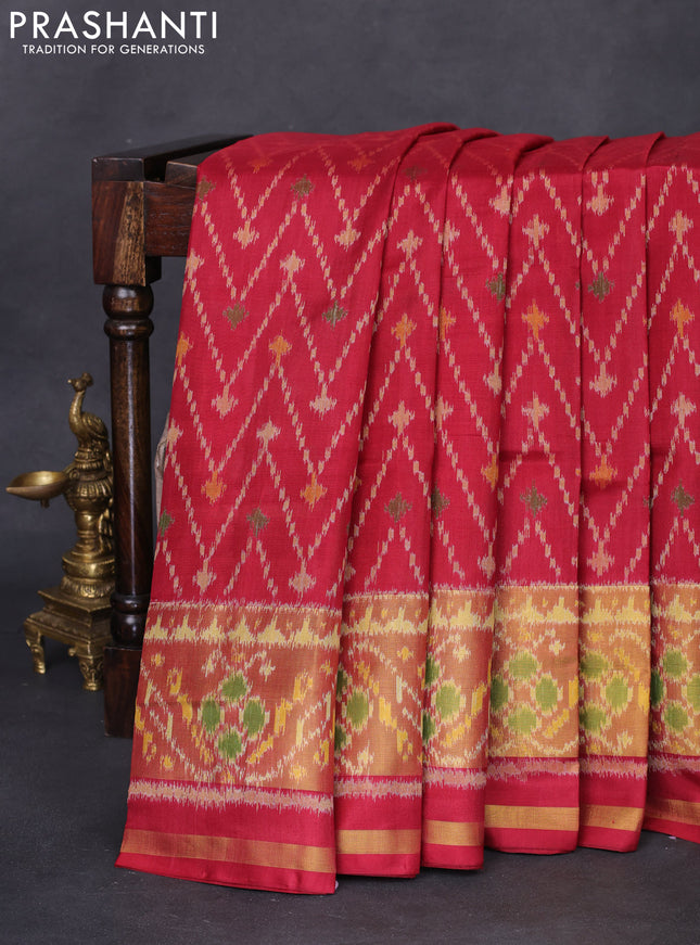 Rajkot patola silk saree maroon with allover ikat weaves and long zari woven border