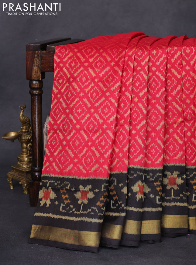Rajkot patola silk saree red and black with allover ikat weaves and zari woven border