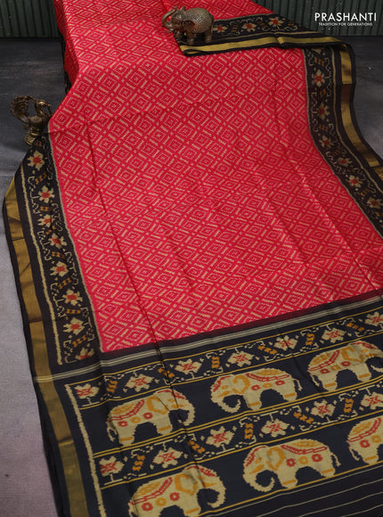 Rajkot patola silk saree red and black with allover ikat weaves and zari woven border