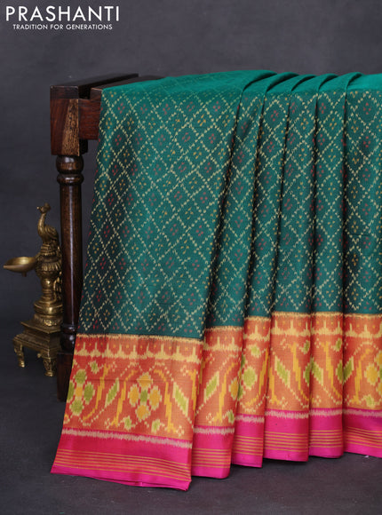 Rajkot patola silk saree green and pink with allover ikat weaves and long zari woven border