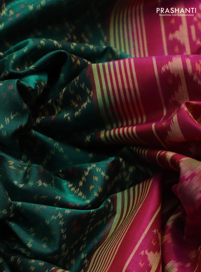 Rajkot patola silk saree green and pink with allover ikat weaves and long zari woven border