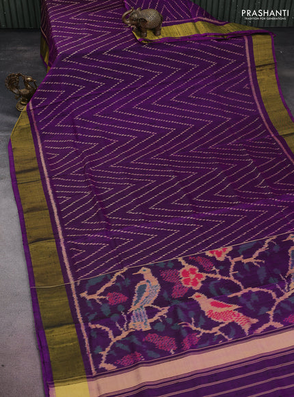 Rajkot patola silk saree deep purple with allover ikat weaves and zari woven border