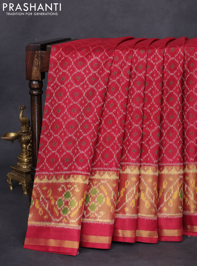 Rajkot patola silk saree maroon with allover ikat weaves and long zari woven border