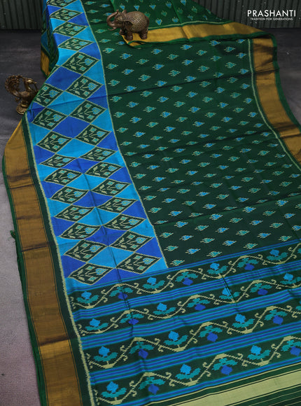 Rajkot patola silk saree green with allover ikat butta weaves and zari woven border