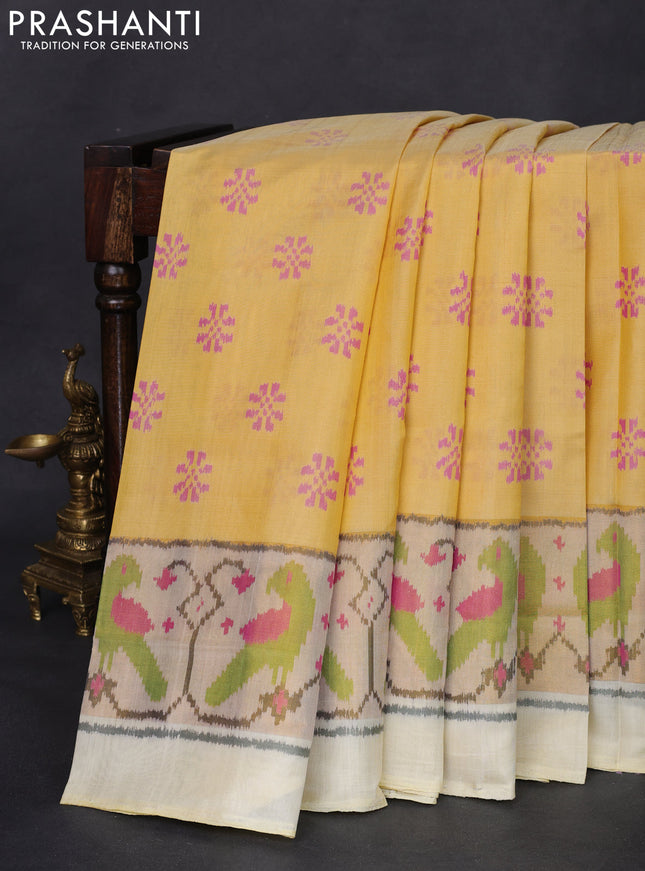 Rajkot patola silk saree cream with allover ikat weaves and long zari woven border