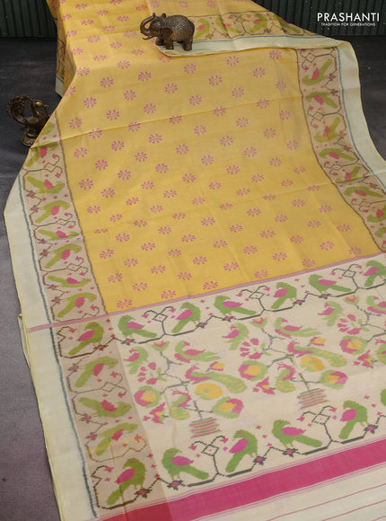 Rajkot patola silk saree cream with allover ikat weaves and long zari woven border