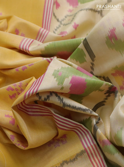 Rajkot patola silk saree cream with allover ikat weaves and long zari woven border