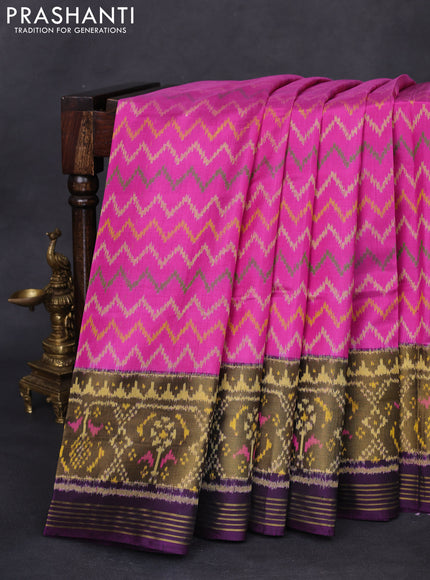 Rajkot patola silk saree pink and deep purple with allover ikat weaves and long zari woven border