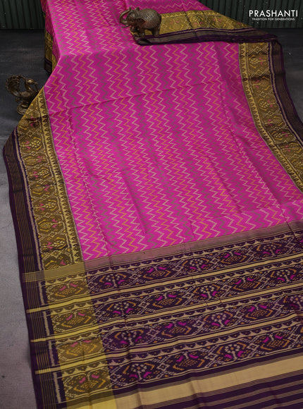 Rajkot patola silk saree pink and deep purple with allover ikat weaves and long zari woven border