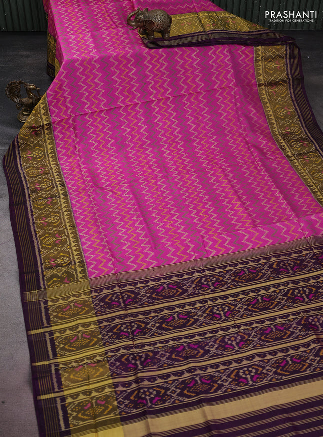 Rajkot patola silk saree pink and deep purple with allover ikat weaves and long zari woven border