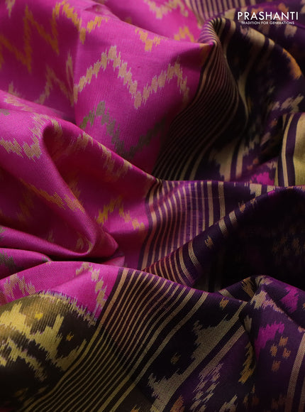 Rajkot patola silk saree pink and deep purple with allover ikat weaves and long zari woven border