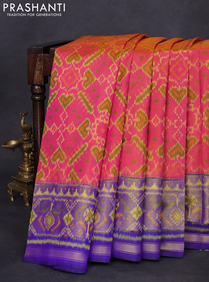Rajkot patola silk saree pink and blue with allover ikat weaves and long zari woven border