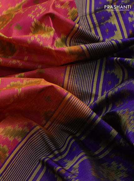 Rajkot patola silk saree pink and blue with allover ikat weaves and long zari woven border
