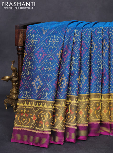 Rajkot patola silk saree cs blue and purple with allover ikat weaves and long zari woven border