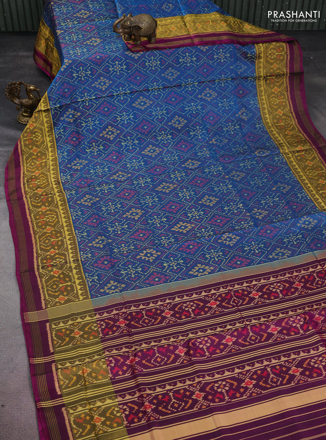 Rajkot patola silk saree cs blue and purple with allover ikat weaves and long zari woven border