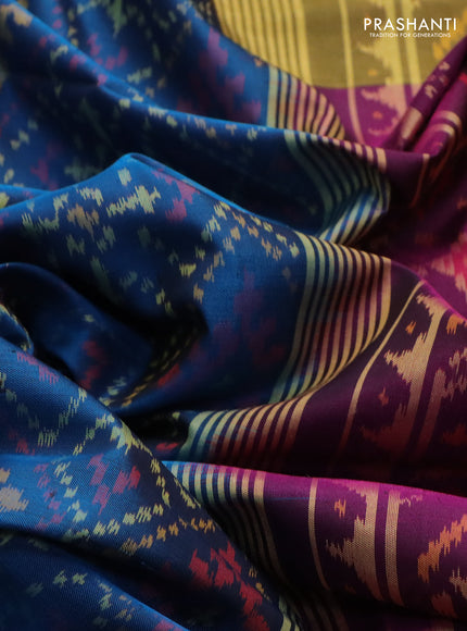 Rajkot patola silk saree cs blue and purple with allover ikat weaves and long zari woven border
