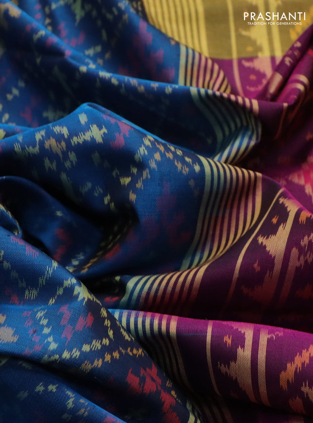 Rajkot patola silk saree cs blue and purple with allover ikat weaves and long zari woven border