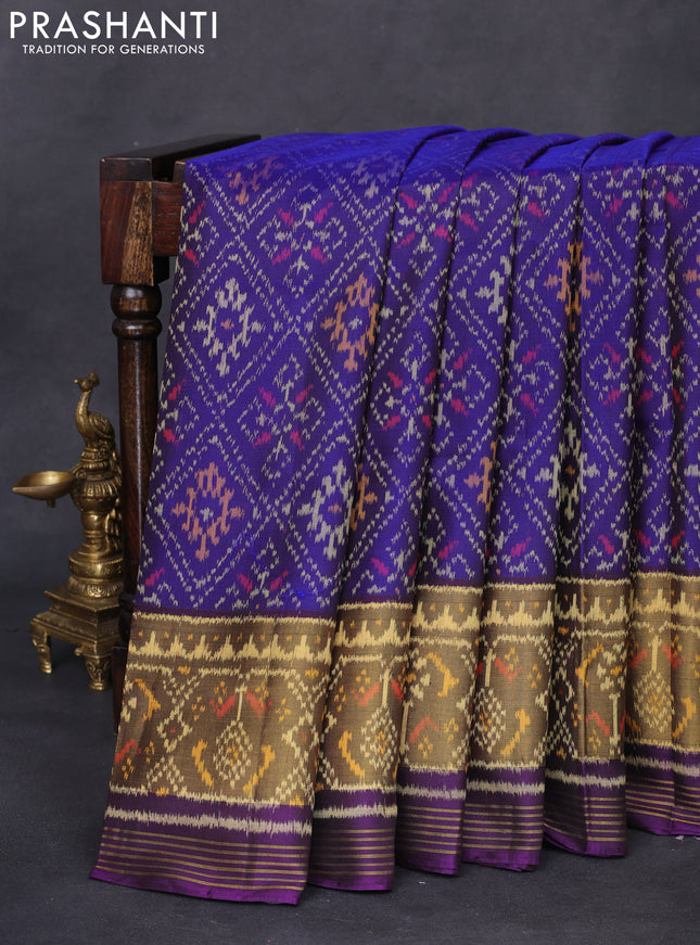 Rajkot patola silk saree blue and violet with allover ikat weaves and zari woven border