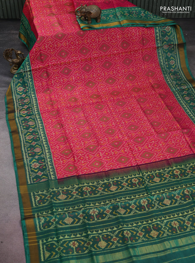 Rajkot patola silk saree pink and green with allover ikat weaves and zari woven border