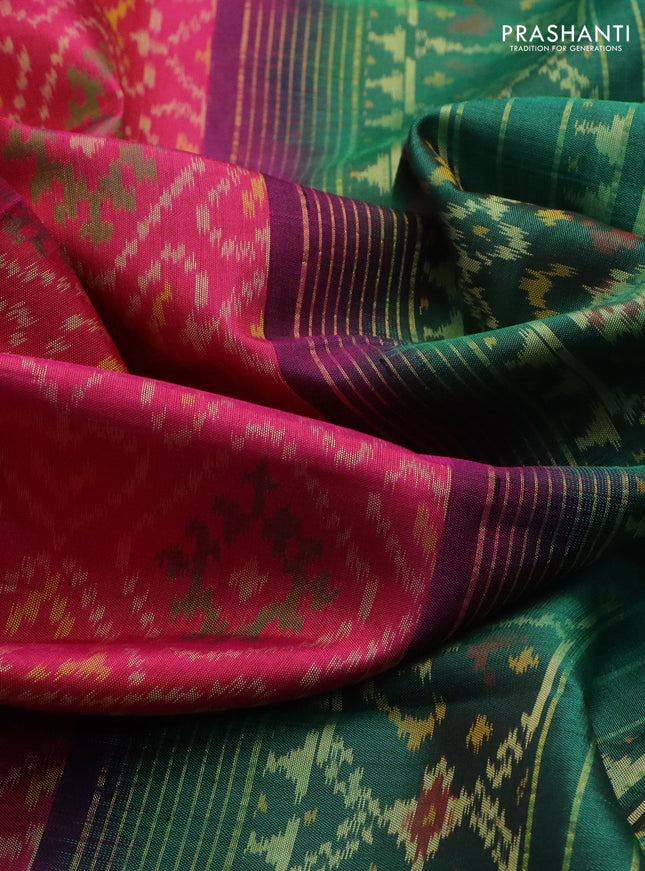 Rajkot patola silk saree pink and green with allover ikat weaves and zari woven border