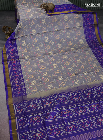Rajkot patola silk saree grey and blue with allover ikat weaves and zari woven border