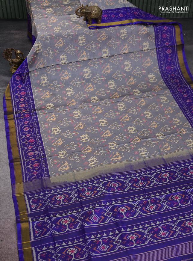 Rajkot patola silk saree grey and blue with allover ikat weaves and zari woven border