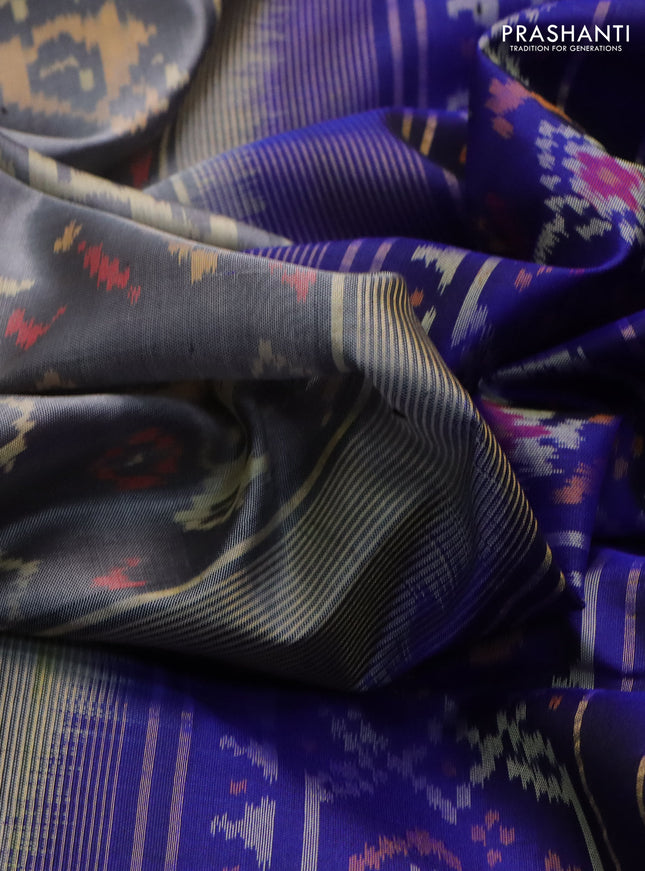 Rajkot patola silk saree grey and blue with allover ikat weaves and zari woven border