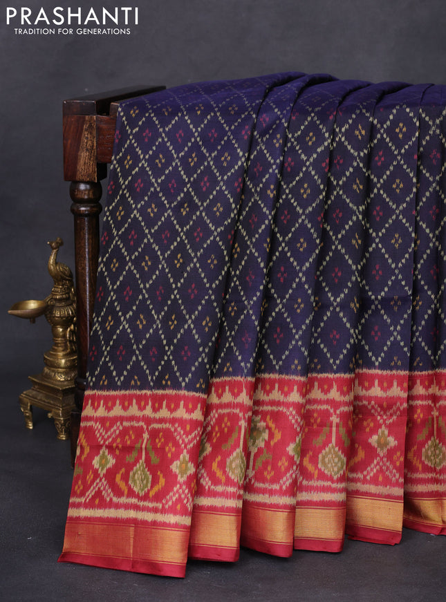 Rajkot patola silk saree navy blue and maroon with allover ikat weaves and zari woven border