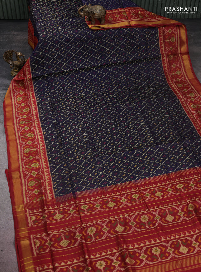 Rajkot patola silk saree navy blue and maroon with allover ikat weaves and zari woven border