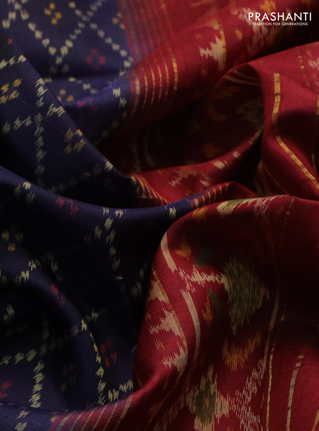 Rajkot patola silk saree navy blue and maroon with allover ikat weaves and zari woven border