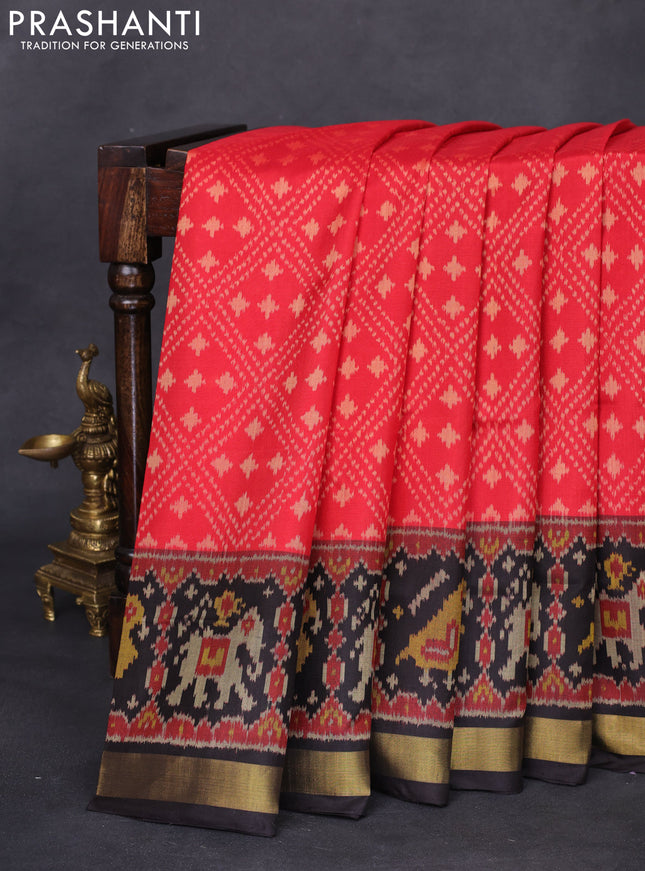 Rajkot patola silk saree red and black with allover ikat weaves and zari woven border