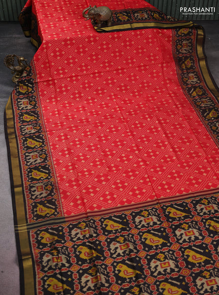 Rajkot patola silk saree red and black with allover ikat weaves and zari woven border